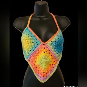 Crochet crop top and head band.